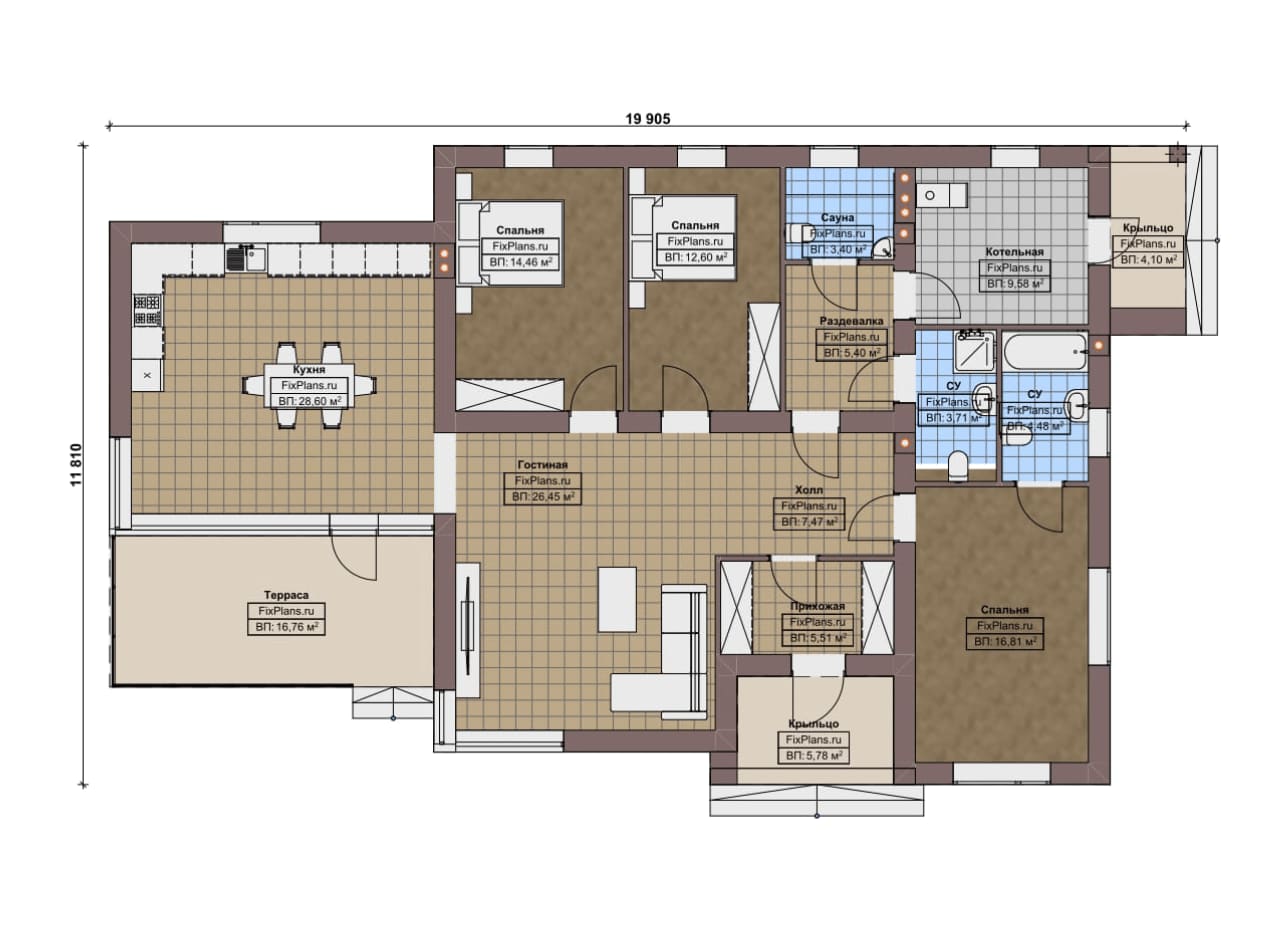 Планировка Одноэтажный дом F-20933