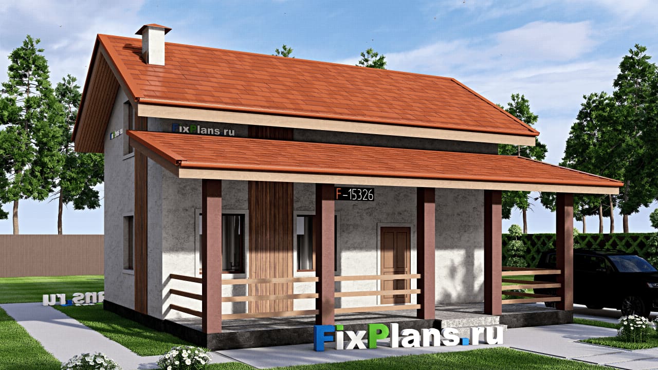 Одноэтажный дом с мансардой  F-15326 — фасад
